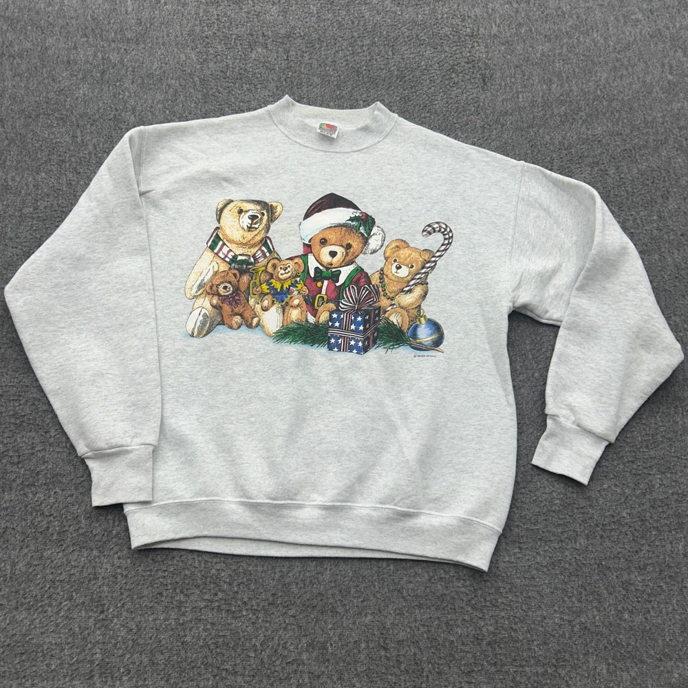 Vintage Prints of Tails Christmas Bears Sweatshirt Mens Large Gray Holiday 90s